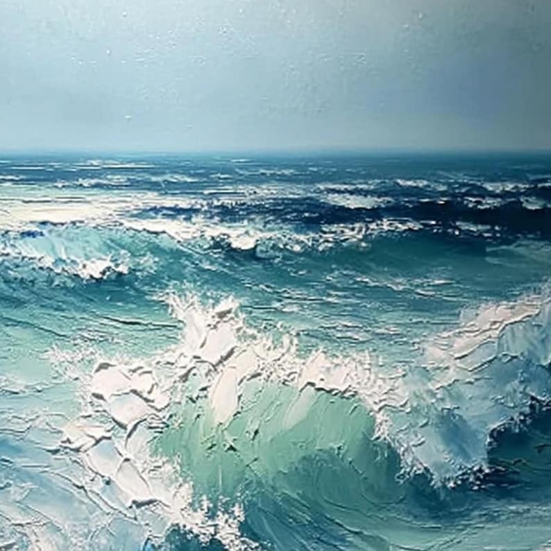 Textured Blue Ocean Wave Oil Painting, Coastal Seascape Canvas Art - Etsy