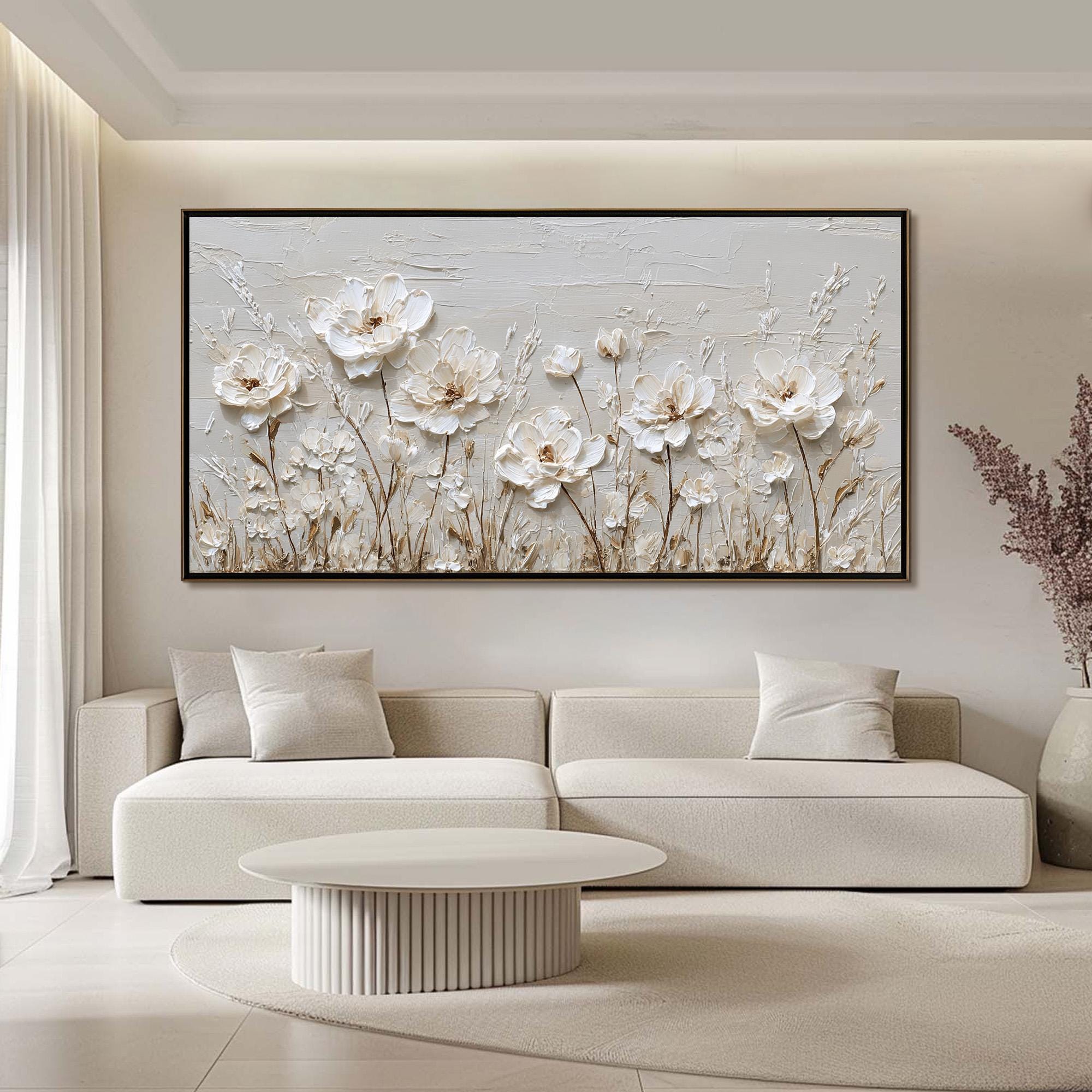 Textured White Flower Oil Painting, Large Impasto Floral Wall Art - Etsy