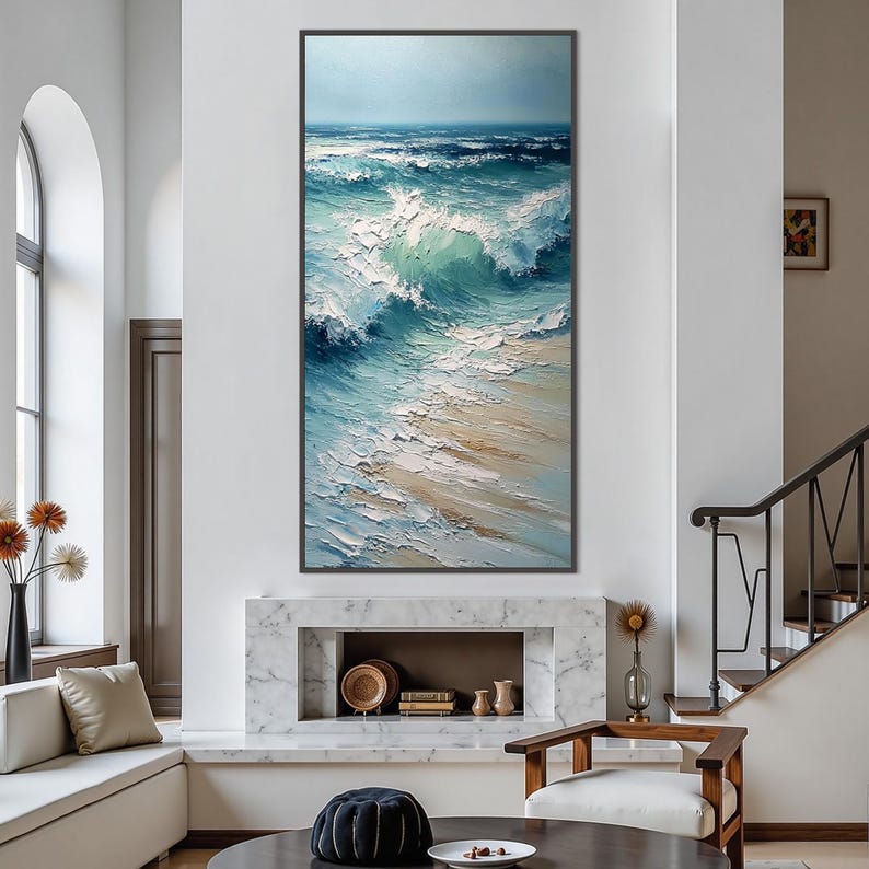 Textured Blue Ocean Wave Oil Painting, Coastal Seascape Canvas Art - Etsy