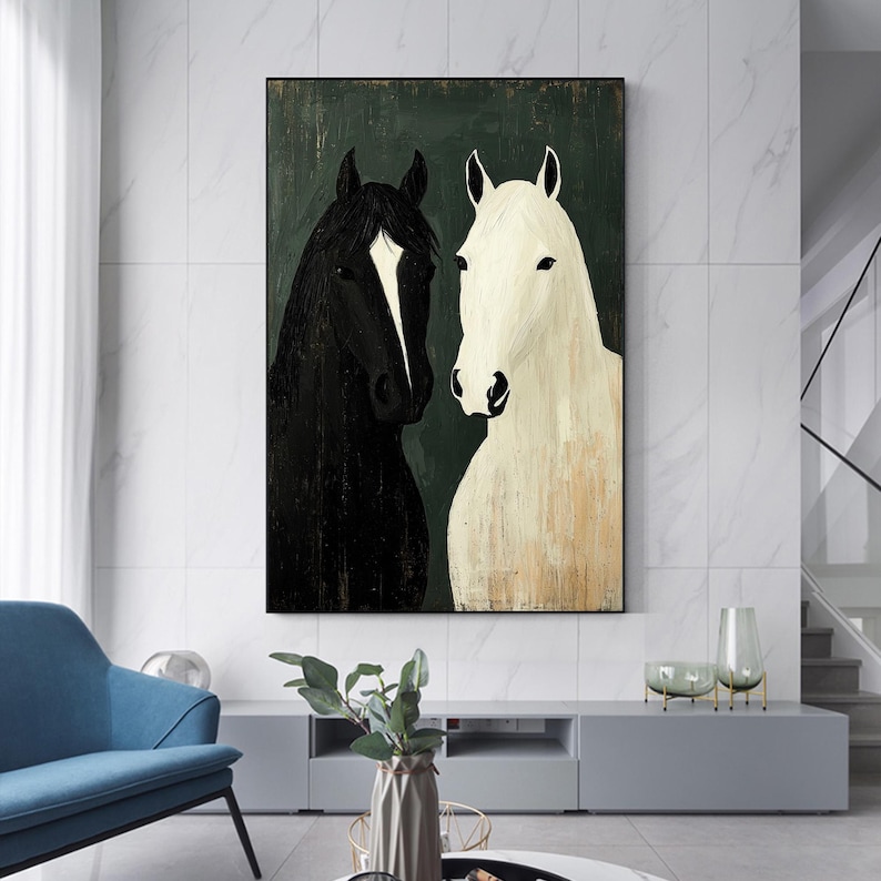 Abstract Black and White Horse Oil Painting, Large Canvas Wall Art - Etsy