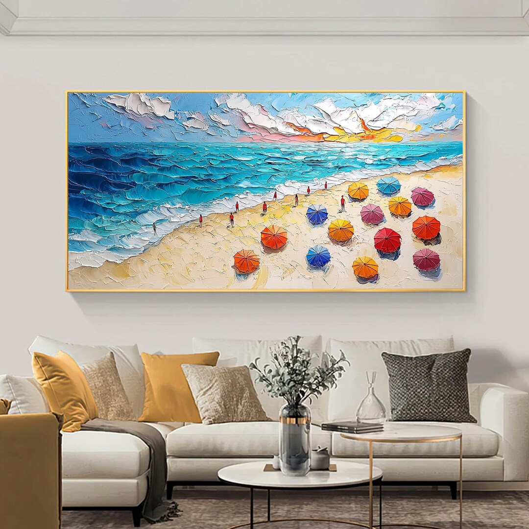 Original Beach Oil Painting on Canvas, Abstract Seaside Wall Art - Etsy
