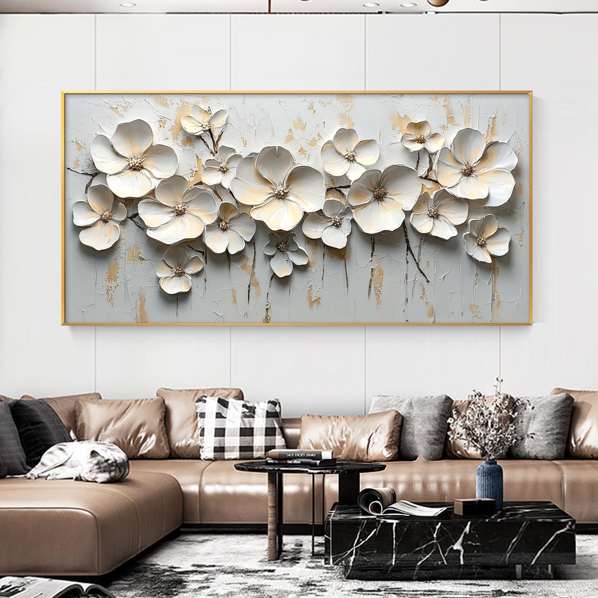 Large Abstract White Flower Oil Painting on Canvas, Original 3D ...