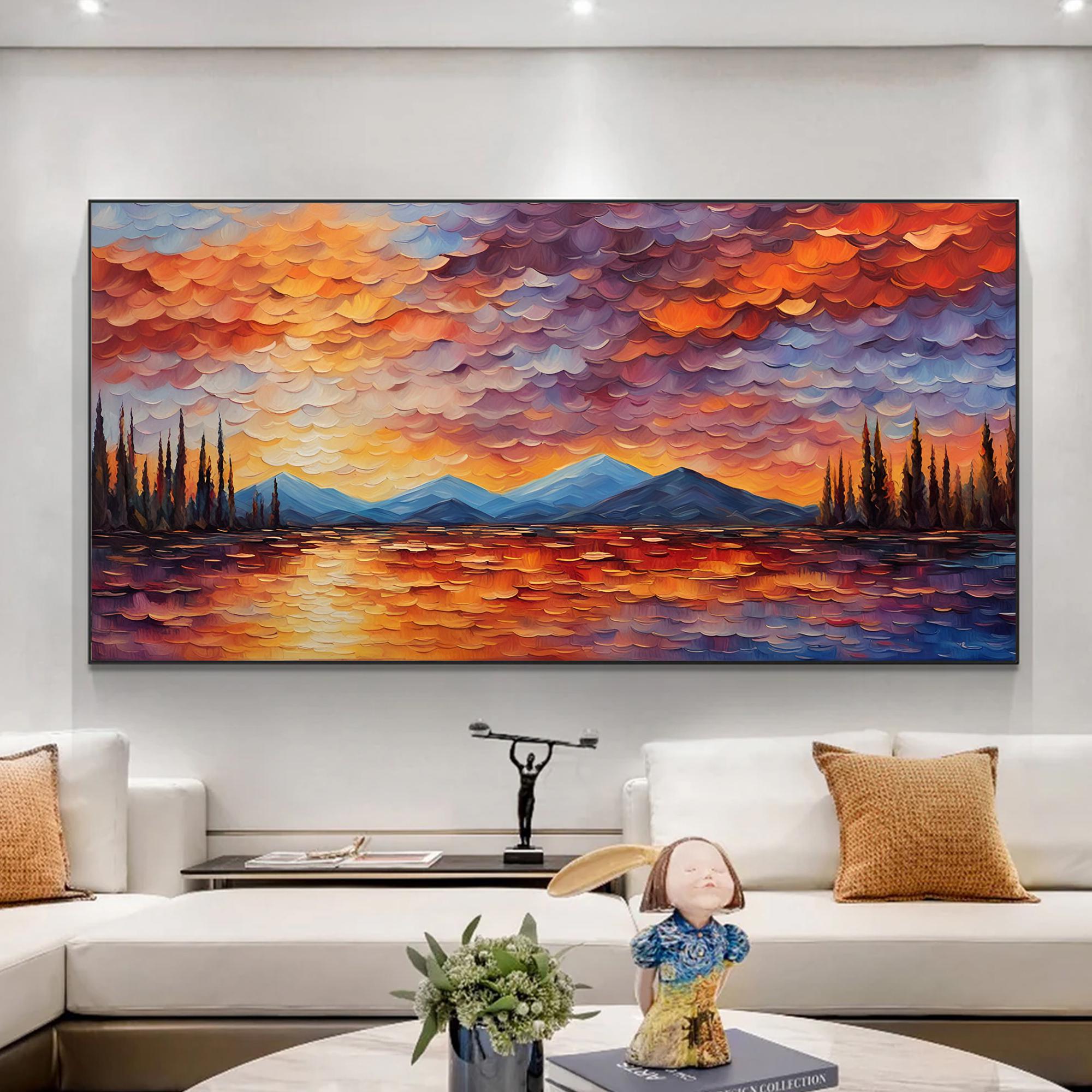 Abstract Lakeside Landscape Oil Painting on Canvas, Large Original ...