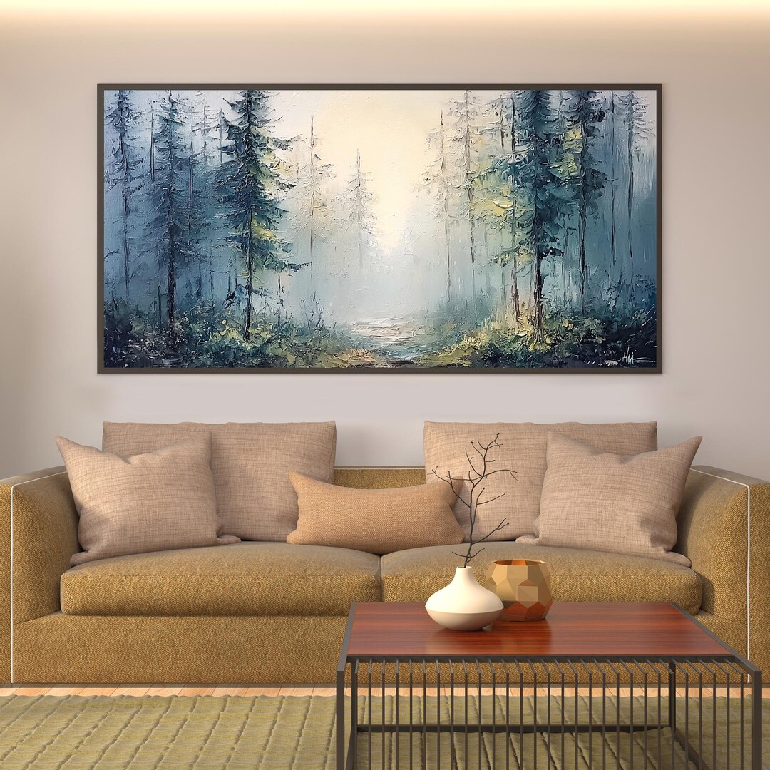 Original Forest Landscape Oil Painting, Textured Green Tree Wall Art - Etsy