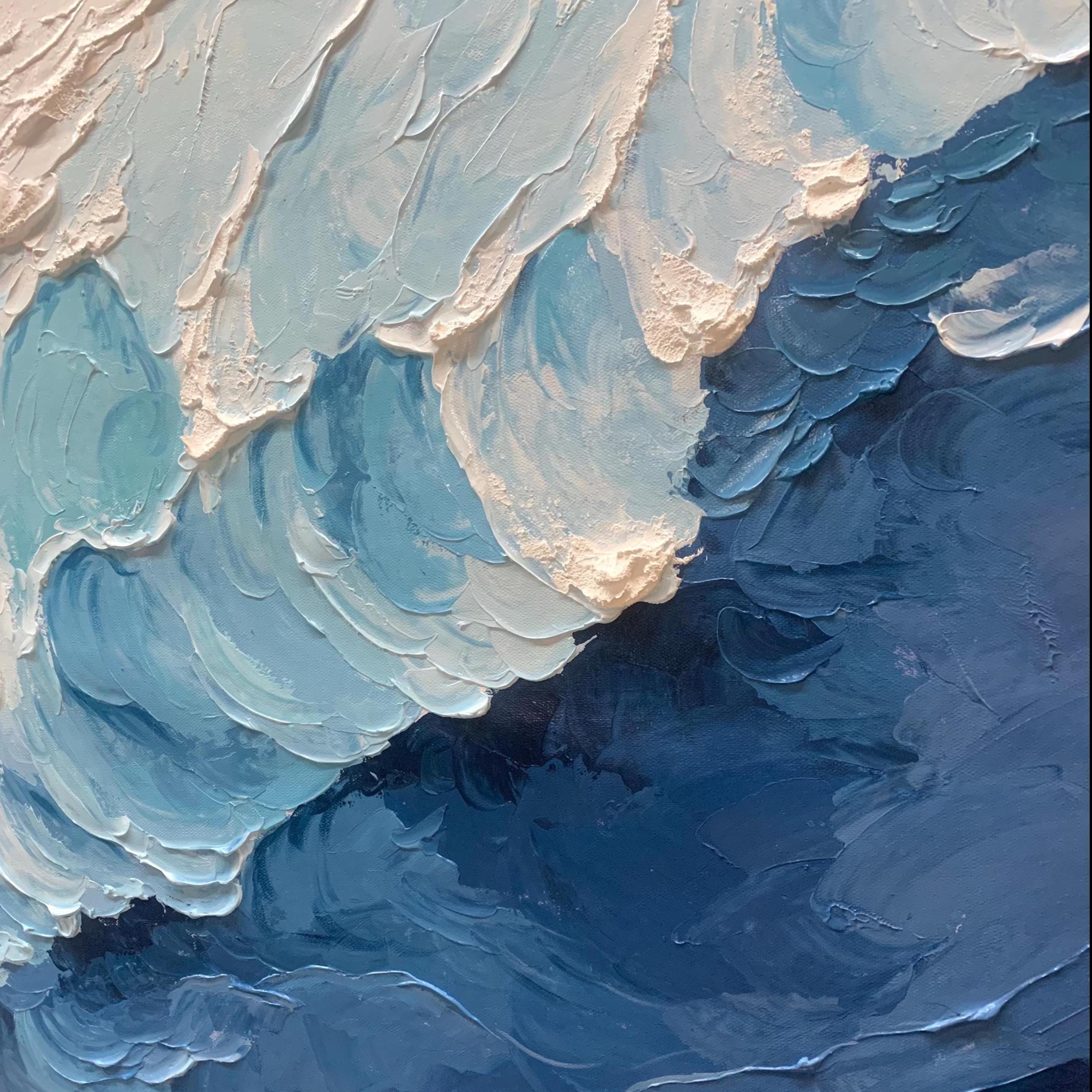 Large 3D Blue Sea Waves Oil Painting, Textured Ocean Wall Art - Etsy