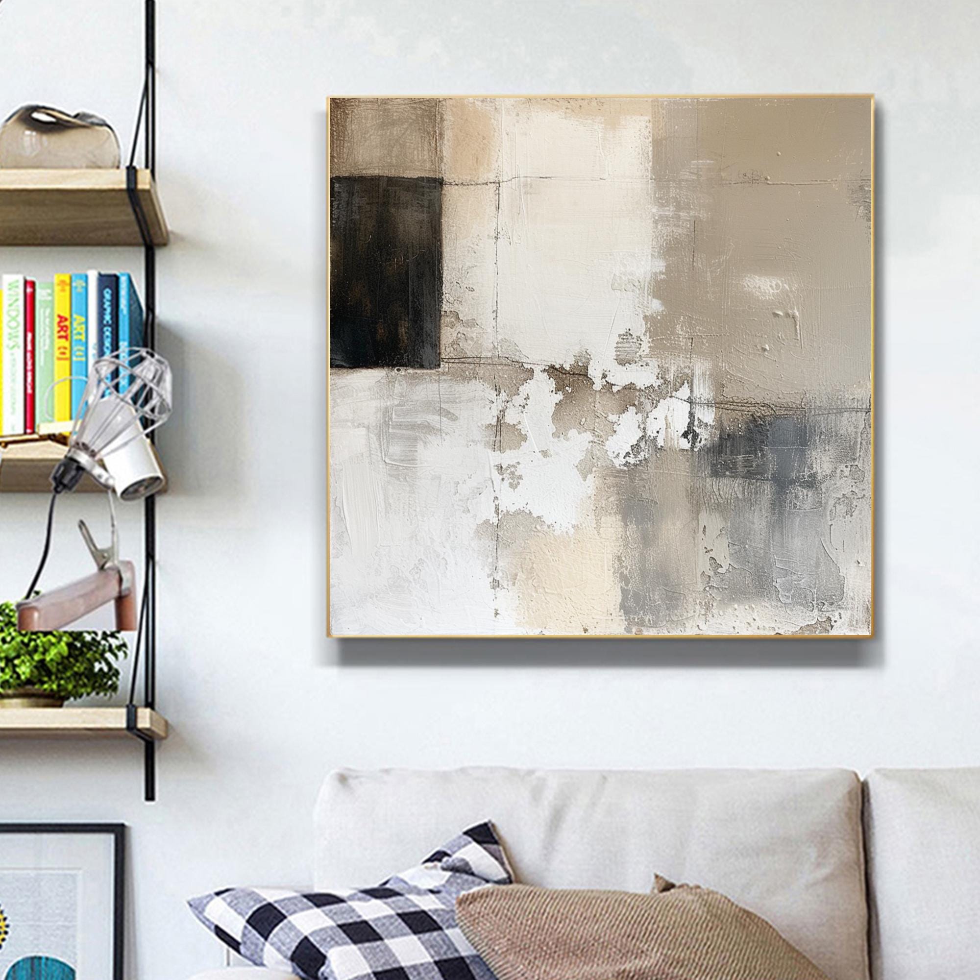 Large Abstract Oil Painting on Canvas, Original Beige and Grey Canvas ...