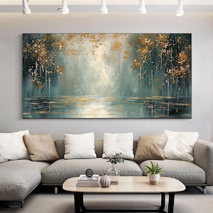 Original Fancy Minimalist Textured Oil Painting, Abstract Brilliant Rive Painting, Large Tree Landscape Wall Art, Sofa Background Wall Decor