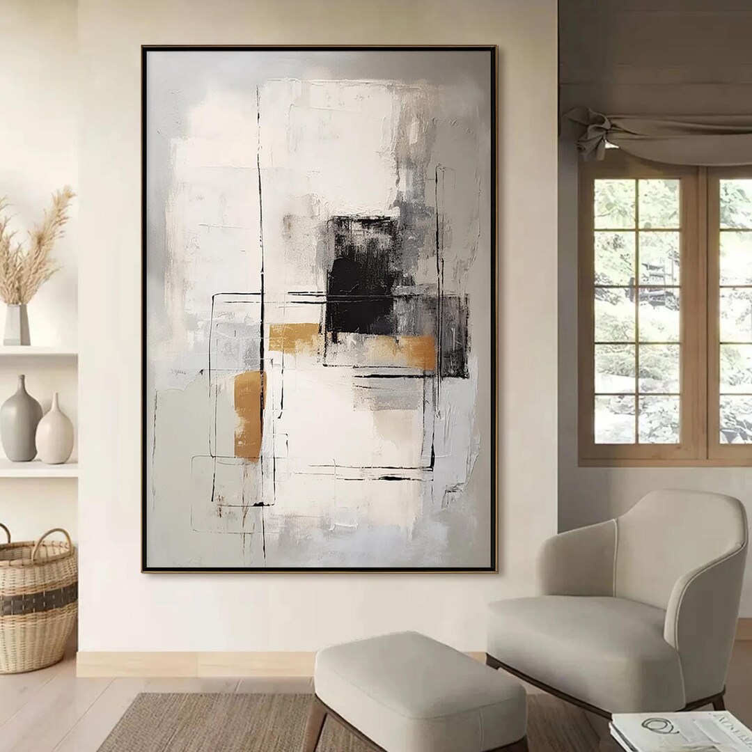 Large Abstract Oil Painting, Gray White Beige Canvas Art - Etsy