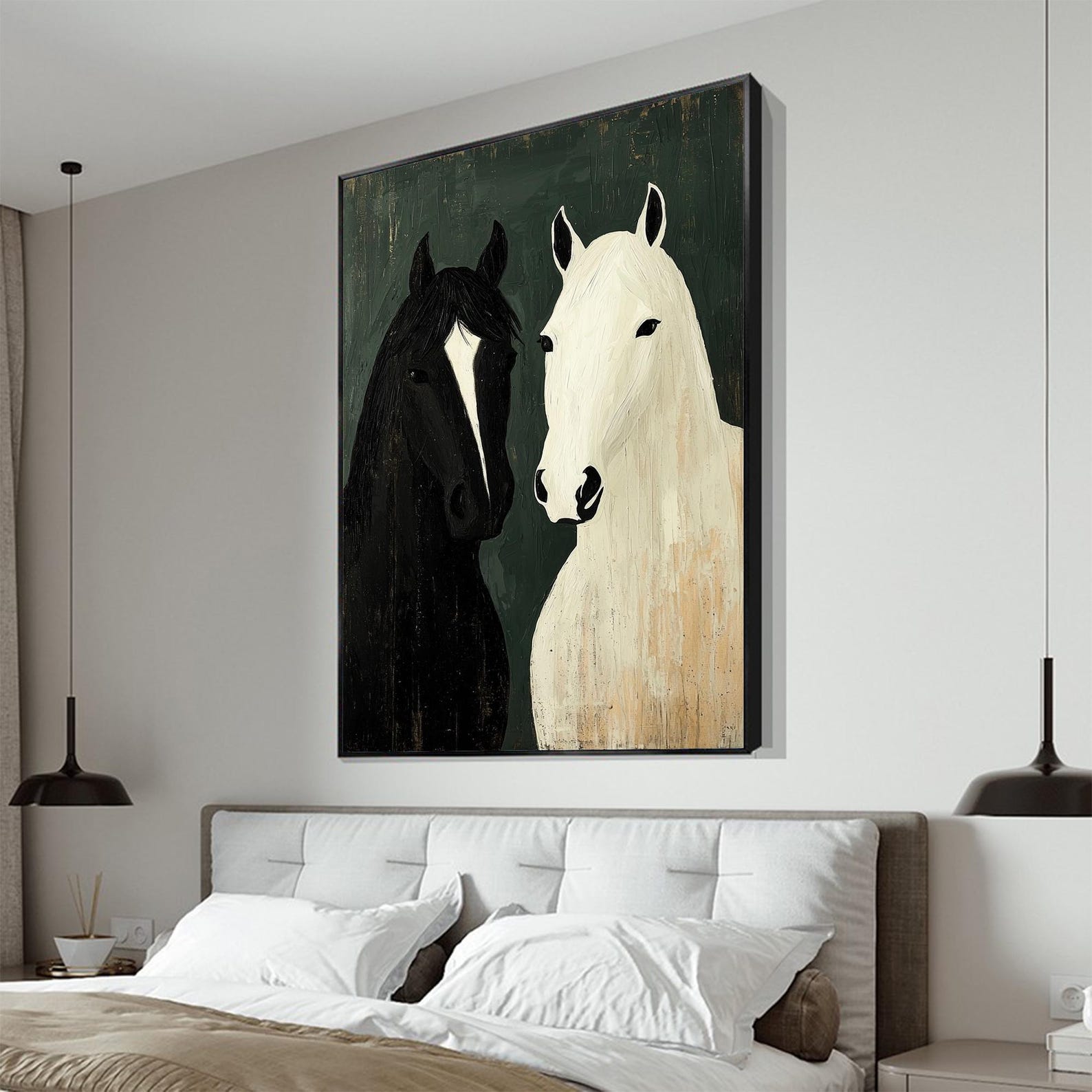 Abstract Black and White Horse Oil Painting, Large Canvas Wall Art - Etsy