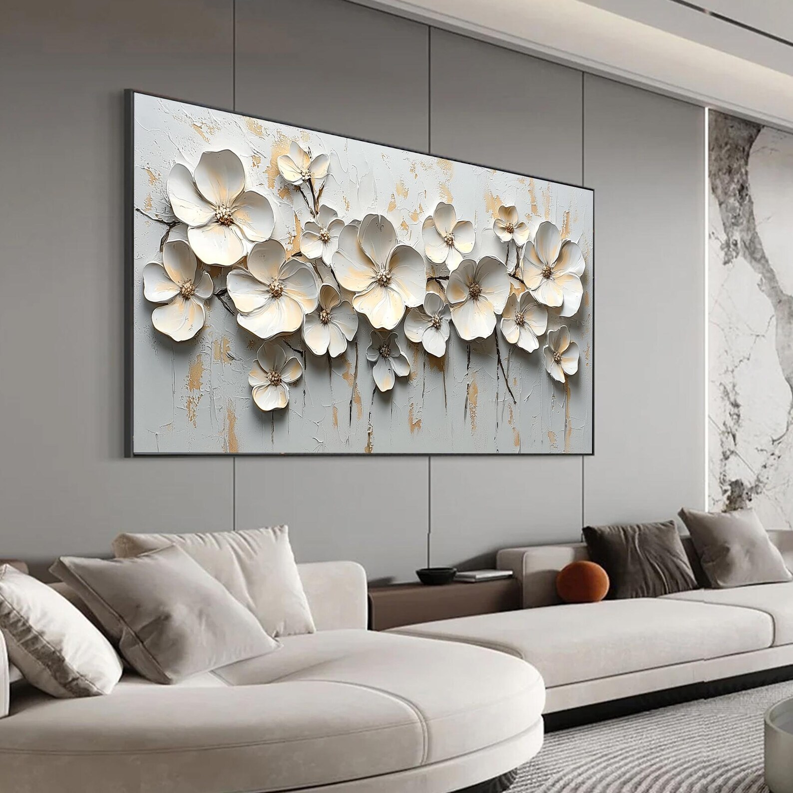 Large White Flower Oil Painting on Canvas, 3D Textured Floral Wall Art ...