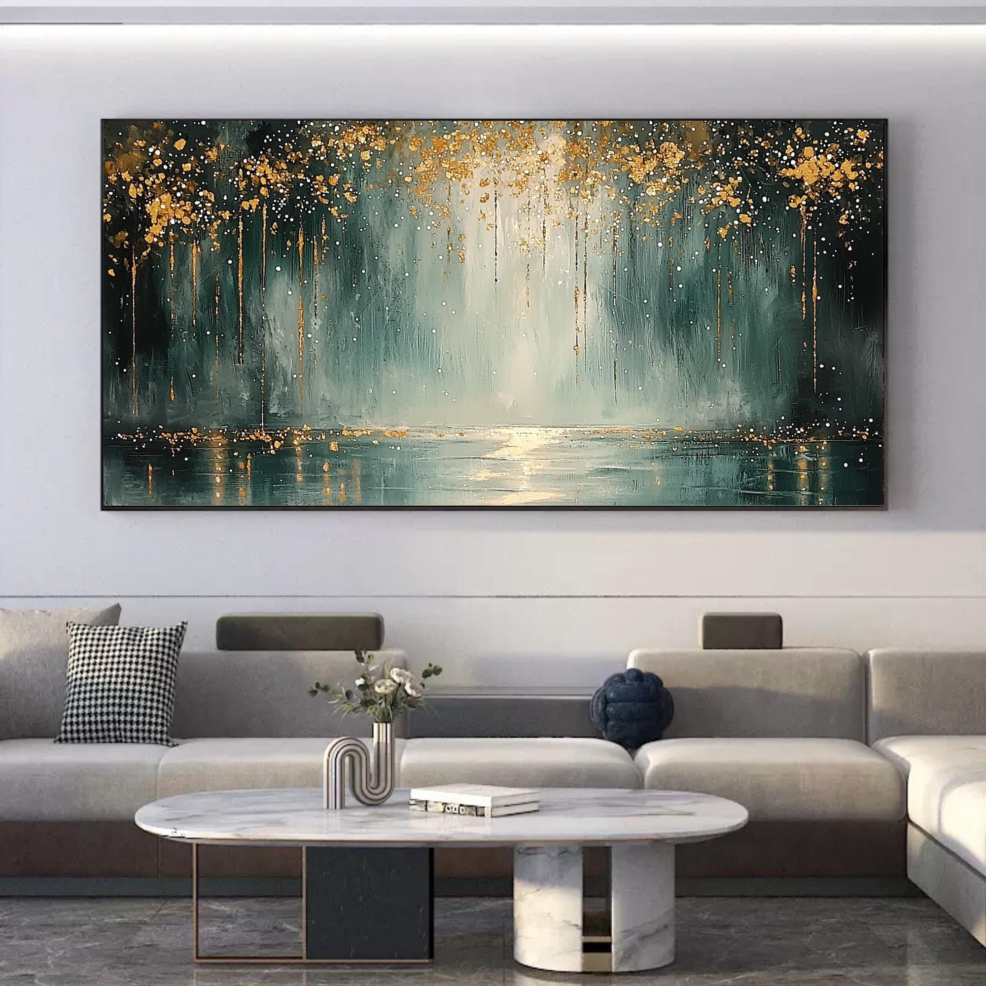 Original Gold Leaf Canvas Painting, Large Abstract Textured Forest Wall ...