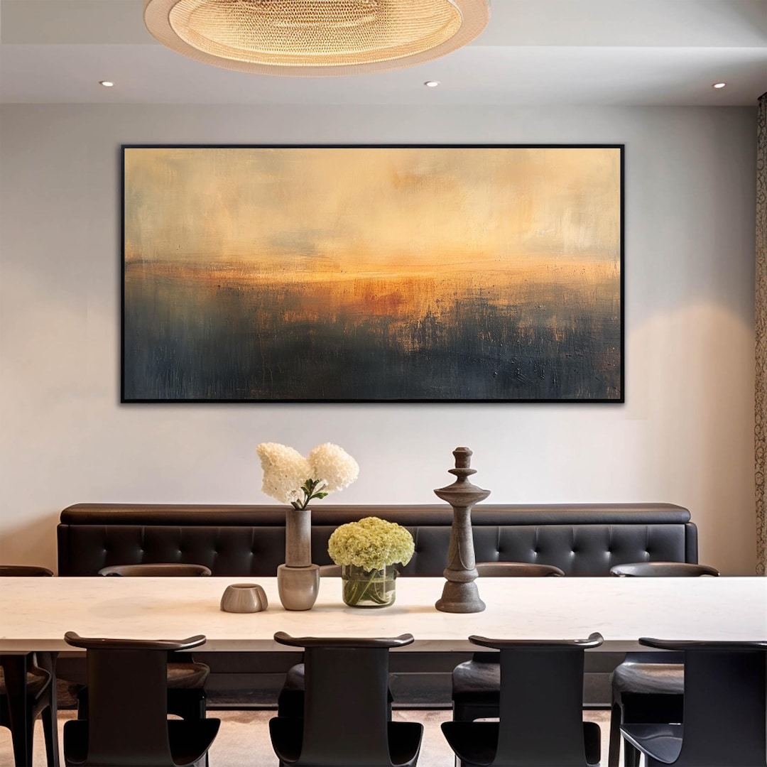 Large Abstract Oil Painting on Canvas, Brown Neutral Wall Art - 70x120cm | 28x48inch, Natural Wood Frame