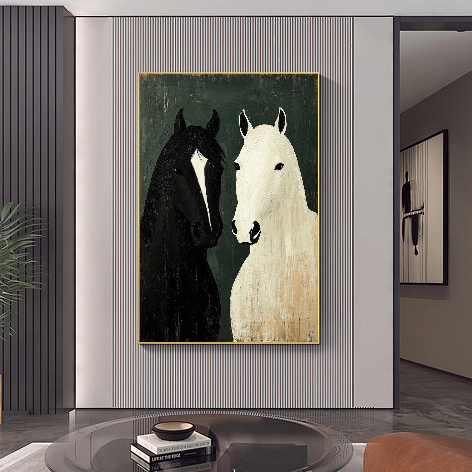 Abstract Black and White Horse Oil Painting, Large Canvas Wall Art - Etsy