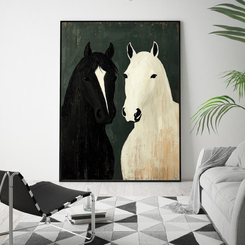 Abstract Black and White Horse Oil Painting, Large Canvas Wall Art - Etsy