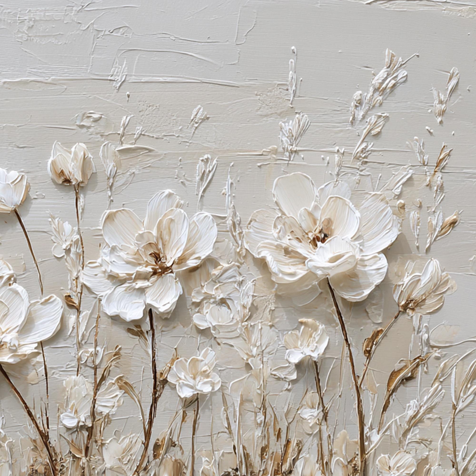 Textured White Flower Oil Painting, Large Impasto Floral Wall Art - Etsy