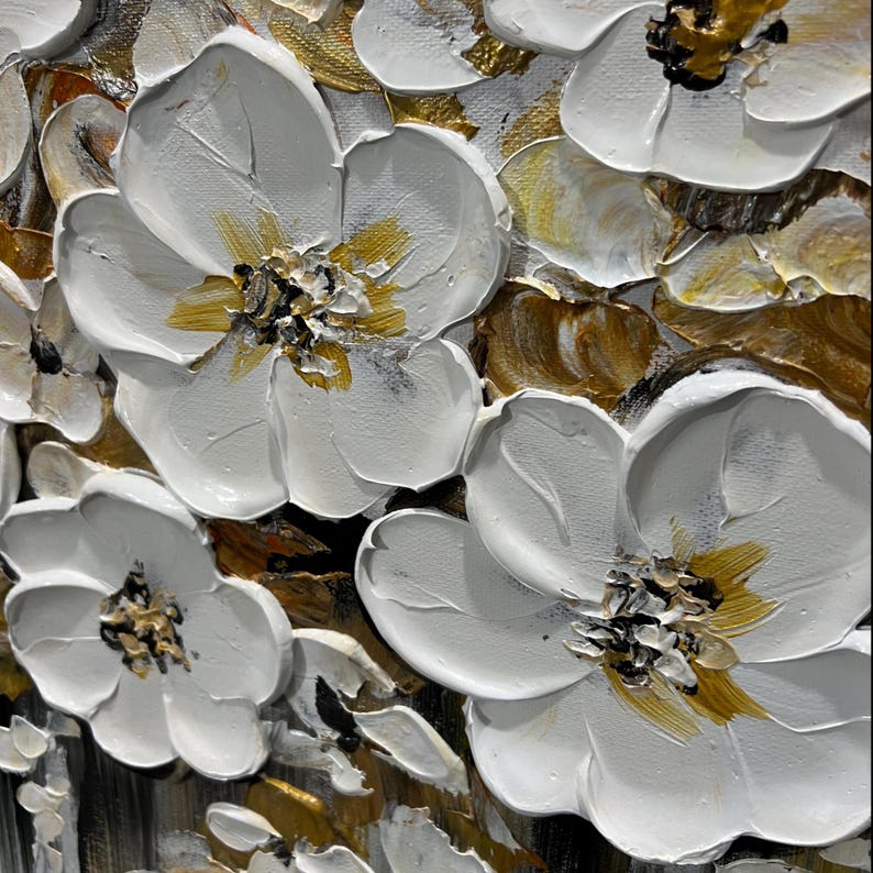 3D White Flower Oil Painting on Canvas, Large Floral Wall Art - Etsy