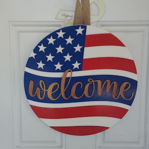 Colgador de puerta del 4 de julio / Decoración patriótica para puerta de entrada / Decoración de madera para puerta de entrada del 4 de julio / Colgador patriótico para puerta