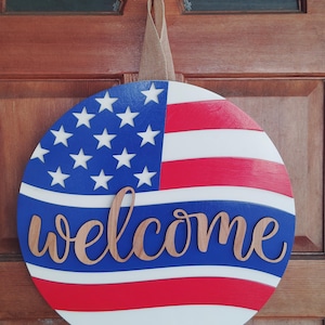 Colgador de puerta del 4 de julio / Decoración patriótica para puerta de entrada / Decoración de madera para puerta de entrada del 4 de julio / Colgador patriótico para puerta