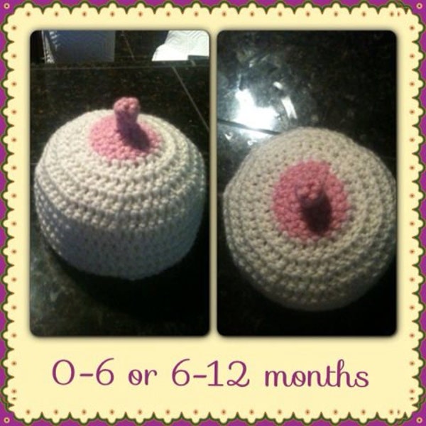 Crochet Baby Boobie Beanie-Pattern Only-Makes Sizes 0-6 and 6-12 Months