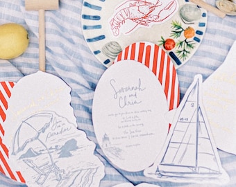 On the Cape Letterpress Wedding Invitation Suite, New England Wedding Invitations, Beach, Nautical, Luxury Weddings, Die-cut- Sample