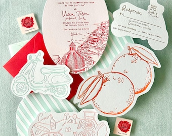 Cecily Letterpress Wedding Invitation Suite, Italian Wedding Invitations, Luxury Wedding Invites, Whimsical, Die-cut- Letterpress Sample