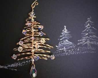 Gold Christmas Tree Ornament, Swarovski Crystal Ornament, Stocking Stuffer Christmas Gift, Solstice Gift, Midi Tree Ornament