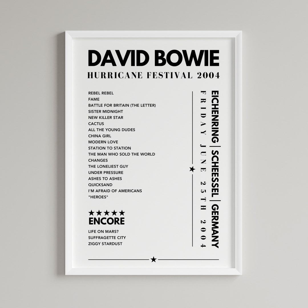 David Bowie Setlist Poster Eichenring, Germany, June 25th 2004 - Etsy