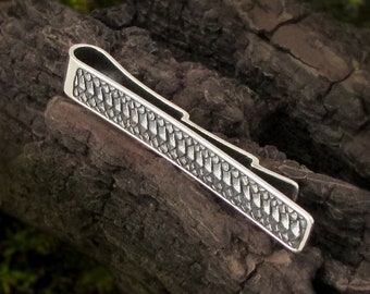 Dragon Scale Tie Bar, 925 sterling silver anniversary gifts for men, fantasy wedding groomsman tie clip, power necktie slide on mens jewelry