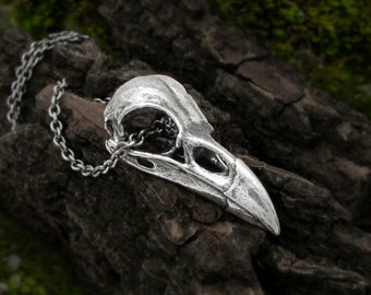 Medium Raven Skull Necklace, 925 sterling silver raven pendant, crow skull necklace, viking shaman spirit animal totem for norse witch