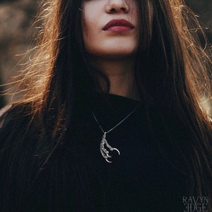 Crow Foot Necklace, Large 925 sterling silver raven necklace, witchy jewelry hoodoo necklace, statement dragon claw pendant, celtic morrigan