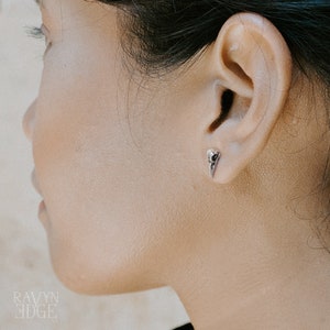 Tiny Bird Skull Earrings, 925 sterling silver raven skull stud earrings