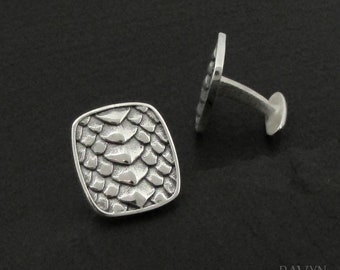Dragon Scale Cufflinks, Sterling silver gothic square cufflinks, mermaid scale womens cuff links, stylish silver cufflinks for wedding party