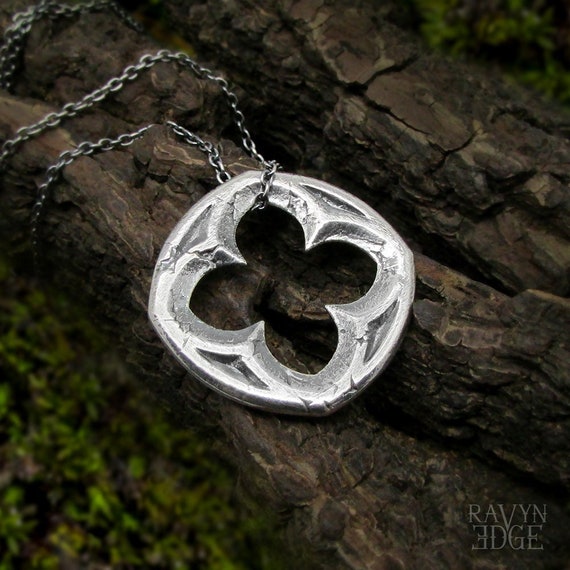 Large Silver Quatrefoil Necklace, Sterling Silver Gothic Window