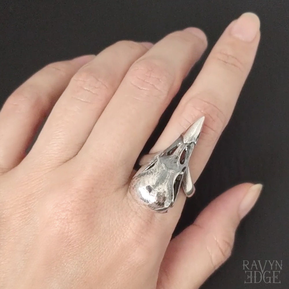 Raven Skull Ring Size 9.5 Sterling Silver Crow Skull Ring