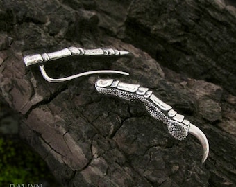 Raven Claw Ear Climber Earrings, Pair, 925 sterling silver crow talon crawler earrings, dragon claw statement earrings