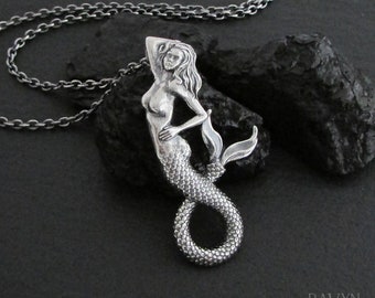 Mermaid necklace sterling silver, mermaid jewelry for adults, beach lovers gift for her, under the sea, mythical creature, mermaid pendant