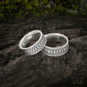 Dragon Scale Gothic Couples Rings, 925 sterling silver matching promise rings, alternative wedding bands set his and hers, non traditional