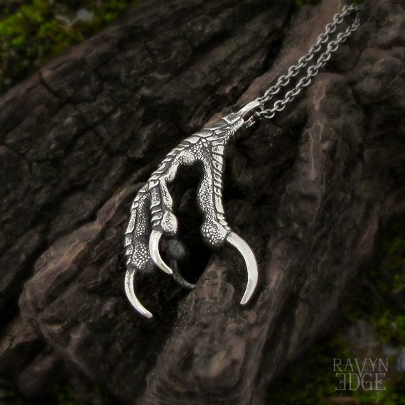 Large Raven Claw Necklace, 925 Sterling Silver Crow Foot Mens