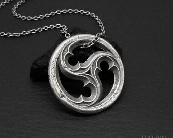 Triskelion Gothic Window Necklace, Sterling silver geometric circle necklace, medieval castle architecture pendant for dark academia