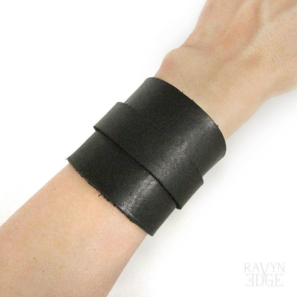 Soft Black Leather Cuff Bracelet, genuine leather bracelet, wide wristband with brass or nickel silver buckle, unisex bracelet gift for goth