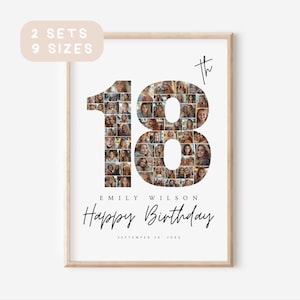18th Birthday Photo Collage Template, Photo Gifted, 18th Birthday Poster, Number 18 Collage, BestFriend Gifts, Custom Number Collage Photo