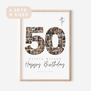 50th Birthday Photo Collage Template, Photo Gifted, 50th Birthday Poster, Number 50 Collage, Family Gifts, Custom Number Collage Photo