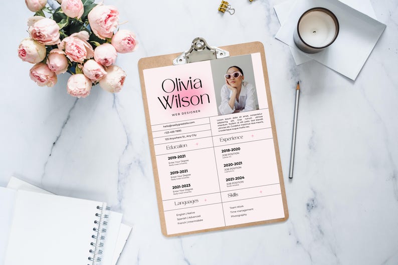 Pink Modern Professional Cv Resume, Creative Resume Template, Clean CV