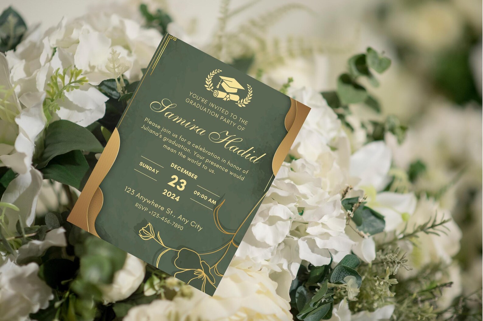 Green and Gold Luxury Graduation Invitation, Minimalist Graduation ...