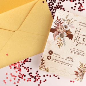 ライトピンクの花柄の結婚式招待状、ミニマリストの結婚式招待状デザイン、シンプルなウェディングカードセット、ロマンチックな結婚式招待状、恋人たちの招待状