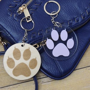Keychain- Cat Paw - Wood or Acrylic Round