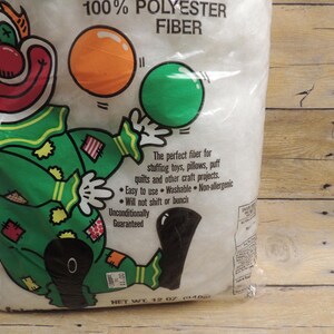 Vintage Polyester Fiberfill E-Z Stuff, Retro 12oz Bag Craft Stuffing for Pillows & Toys, Collectible Clown Packaging, Set of 2