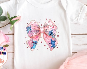 Disney Stitch and Angel Bow Valentines Day Kids Shirt, Disney Stitch Angel Bow Girl T-Shirt, Disney Valentines Day Toddler Sweatshirt