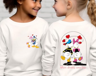 Donald And Daisy Love Toddler Sweatshirt, Where Dreams Come True Kids Shirt, Donald And Daisy Valentine Shirt, Disney Valentines Day Gift