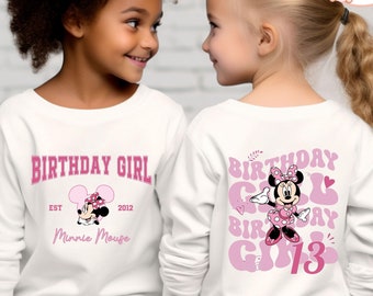 Custom Minnie Birthday Girl Sweatshirt, Minnie Mouse Toddler Tee, Personalized Birthday Kids Shirt, Disney Birthday Shirt, Gift For Girls